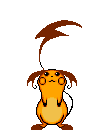 A vintage gif of raichu the electric rat pokemon gazing up at its tail as it wiggles from foot to foot